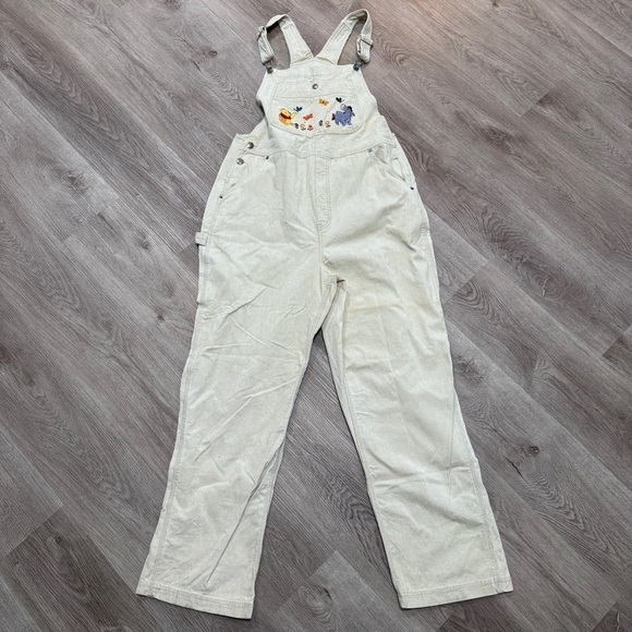 Disney Corduroy Tan Oatmeal Overalls Women’s Large Pooh Bear Eeyore Vintage 90s - Picture 1 of 4